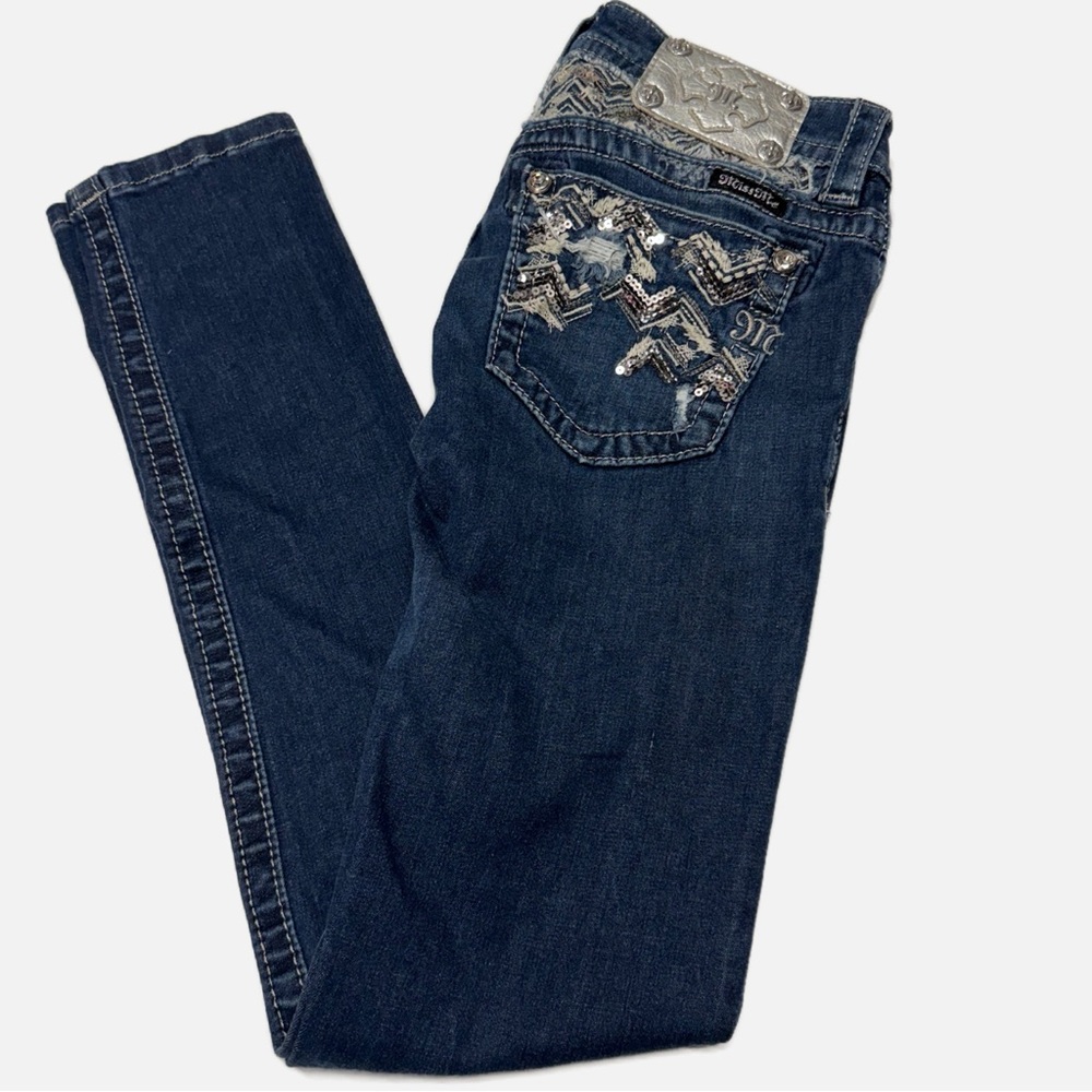 Miss Me | Signature Skinny Y2K Whisker Wash Sequin Embellished Jeans